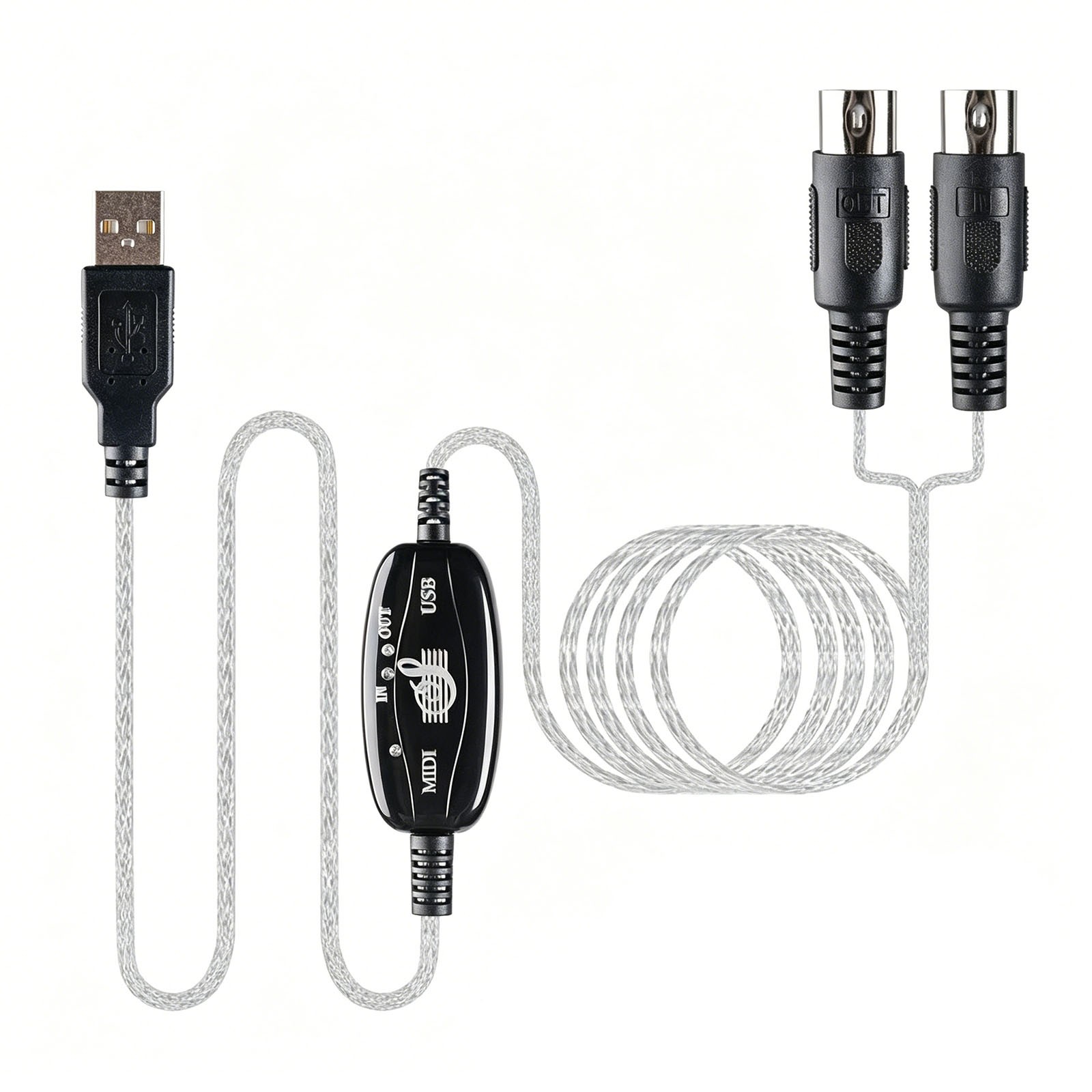 2Pcs USB MIDI Interface Cable 5-Pin IN-OUT Converter for Piano Keyboard to PC