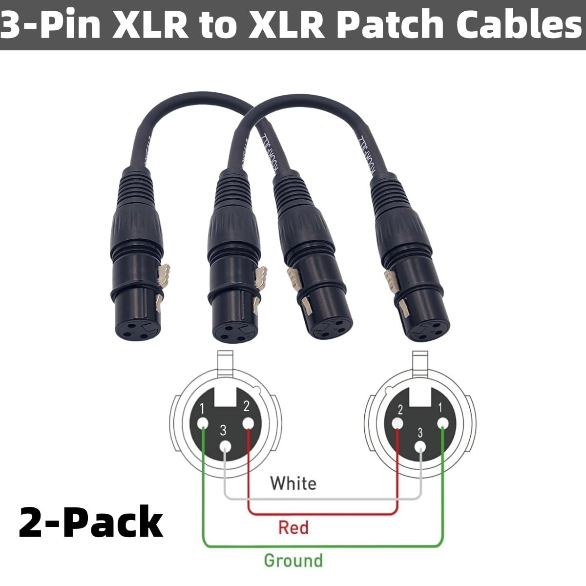 Microphone Cable, 3-Pin XLR to XLR Patch Cords, 6 inches Audio Cable – 2 Packs