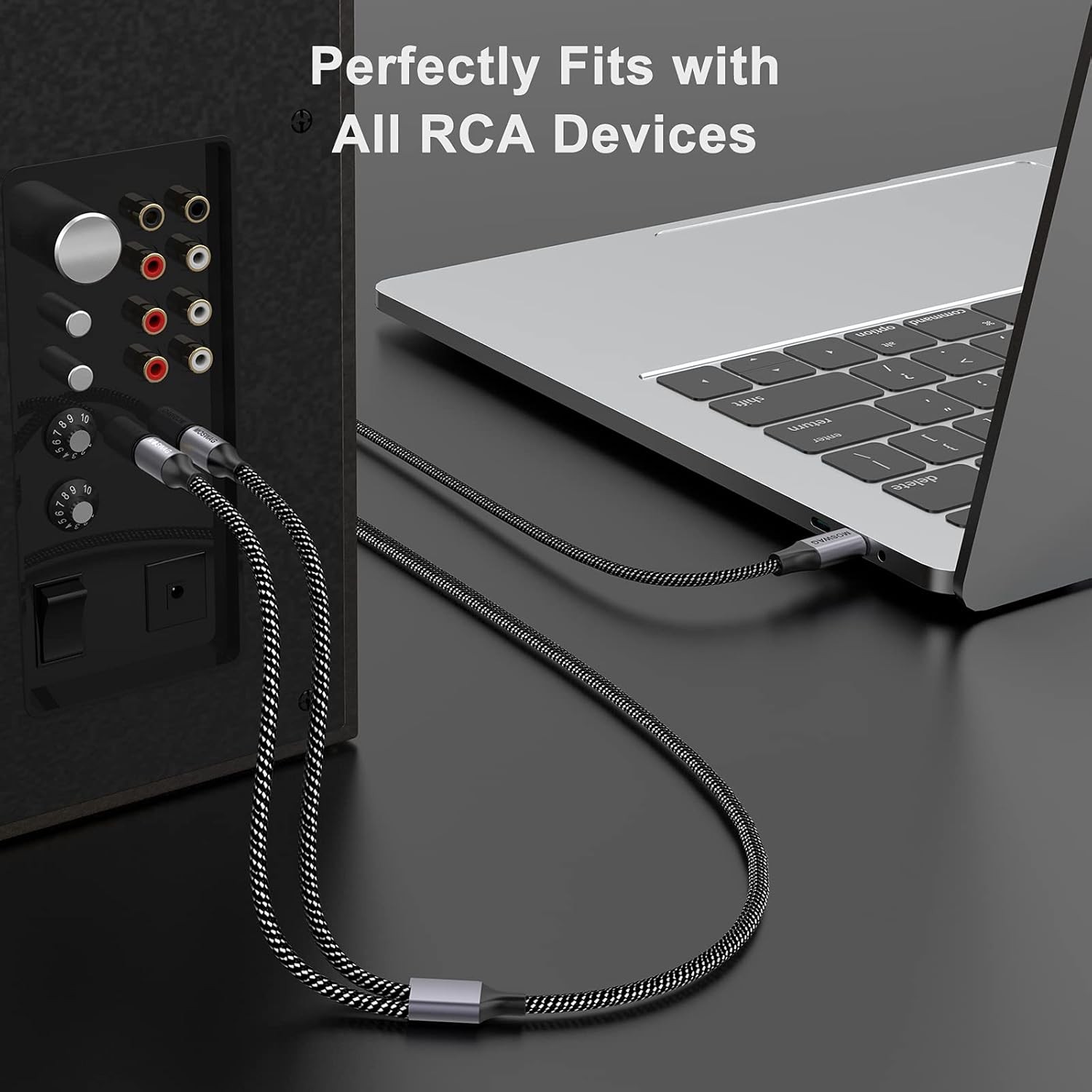 USB-C to 2 RCA Audio Cable 3.3FT Y Splitter Cord for iPhone 16 15 TV Speaker Amp