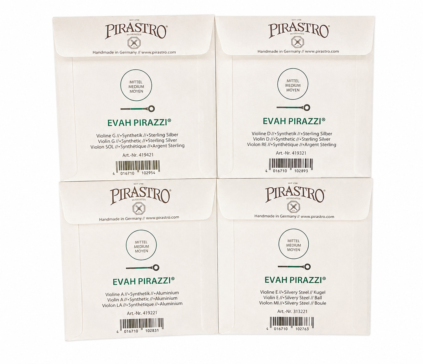 Pirastro Evah Pirazzi Violin String Set 4/4 Medium Ball End E Free Shipping