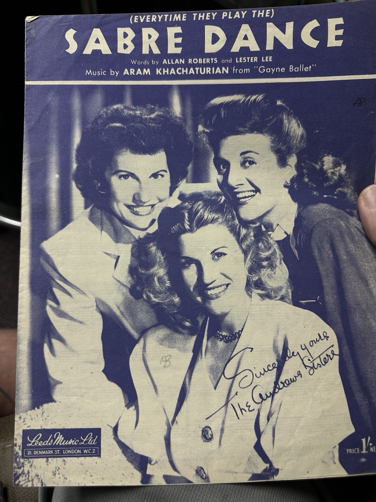 L 1948 UNITED KINGDOM version ANDREWS SISTERS sheet music SABRE DANCE