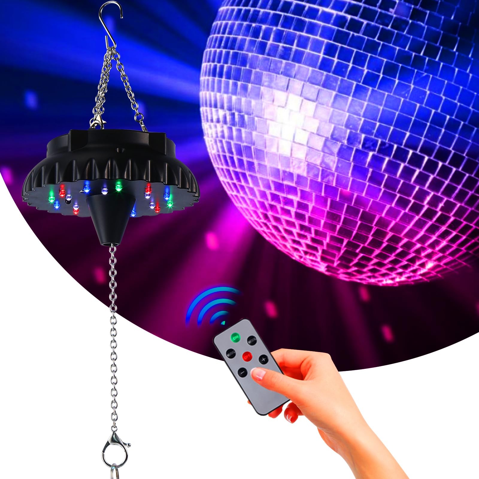 Disco Ball Motor Light with Remote Rechargeable Battery Operated Rotating Han…