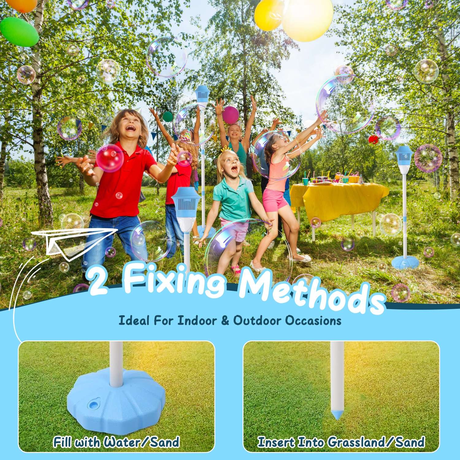 3In1 Standing Bubble Machines w/ Lights & Music Rechargeable Bubble Maker Stands