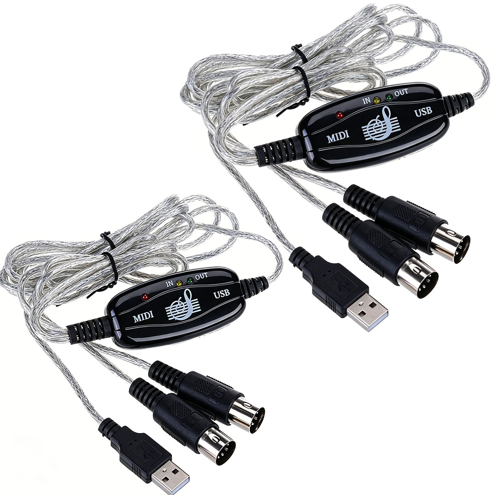 2Pcs USB MIDI Interface Cable 5-Pin IN-OUT Converter for Piano Keyboard to PC