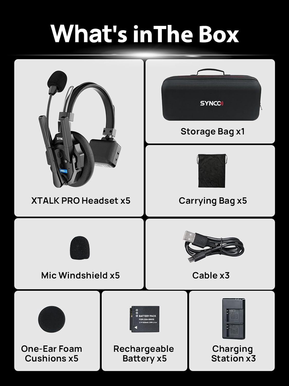 SYNCO XTALK XPRO5 Wireless Intercom Headset 2.4GHz System 5 Person 500m/1640ft