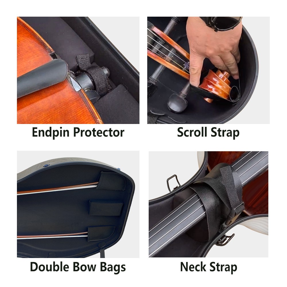 4/4 Full Size Cello Case Hybrid Carbon Fiber Gourd Style Rolling Hard Shell