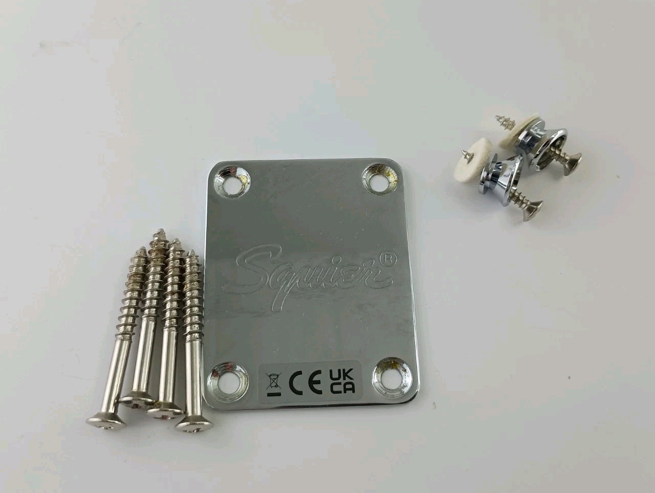 2024 Squier Affinity Strat Neck Plate With Screws Strap Buttons Chrome