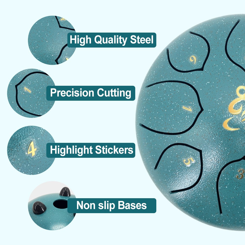 Steel Tongue Drum 6 Inches 8 Notes Rain Drum for Outside with Music Book