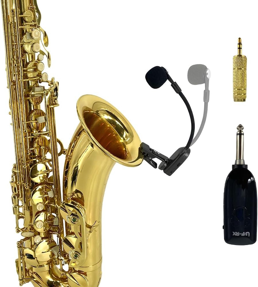 UHF Wireless Saxophone Microphone System Clip-On Instrument Microphone Ideal for