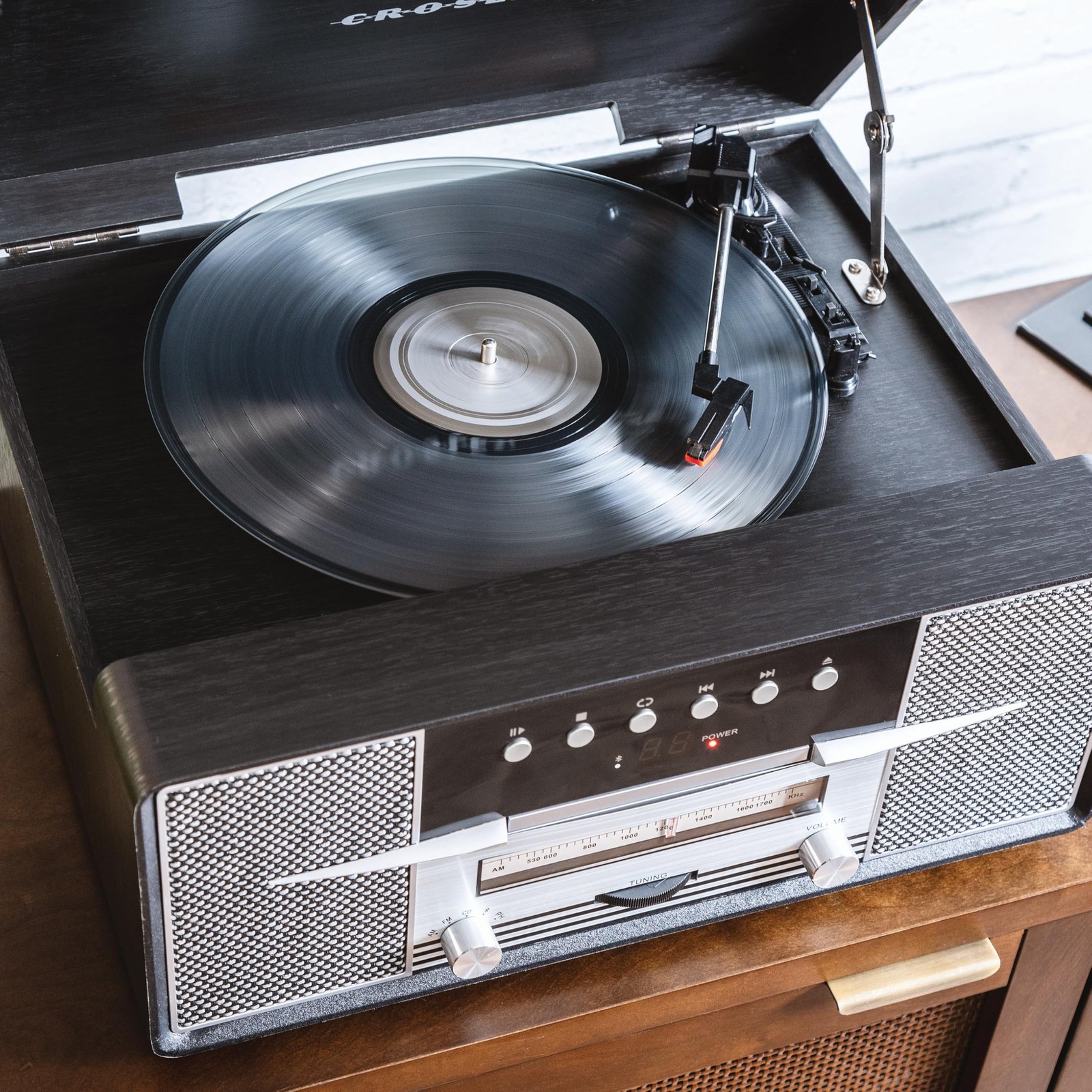 Crosley CR7016A-BK Rhapsody 7-in-1 Bluetooth 3-Speed Turntable, Black