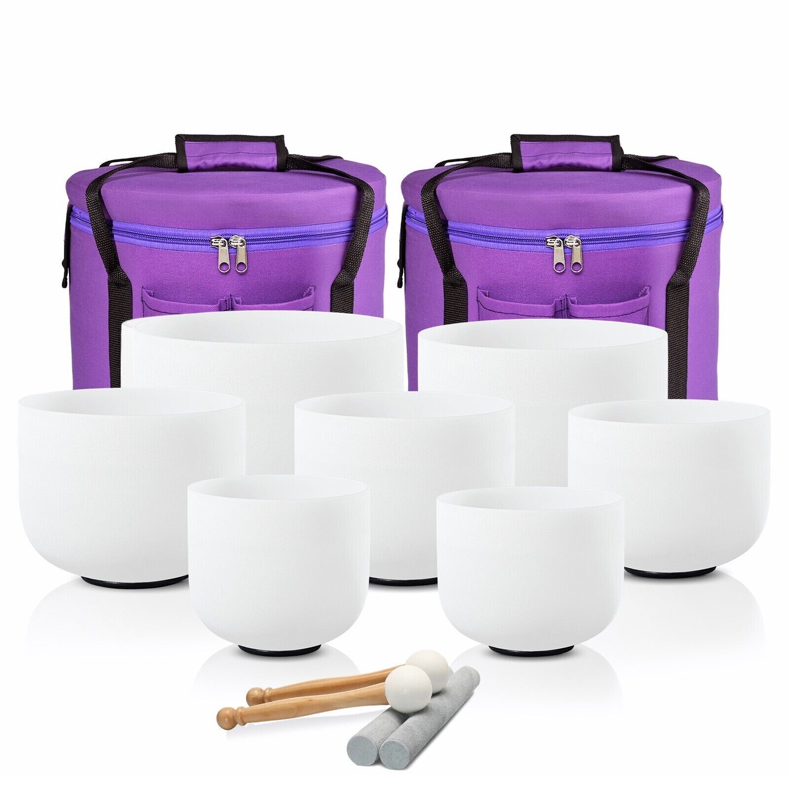 CVNC 432hz 6″-12″ 7 Pcs Quartz Crystal Chakra Singing Bowl Set for Sound Healing