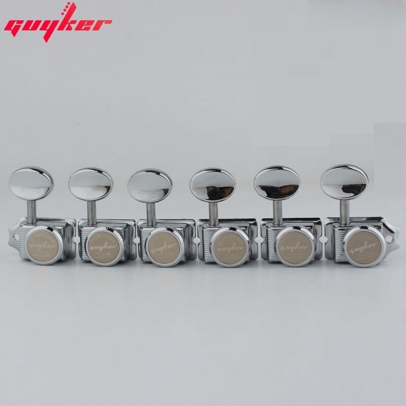 Guyker 6 Inline Vintage Guitar Locking Tuning Key Pegs Machine Heads Chrome