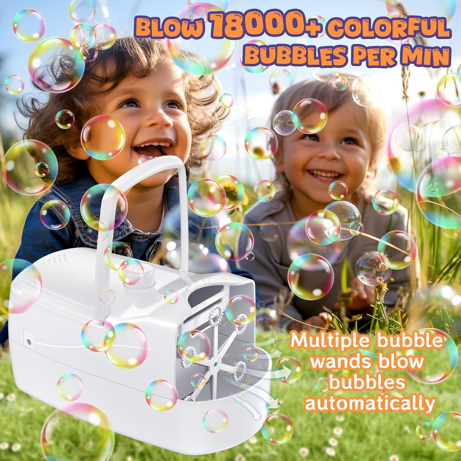 Bubble Machine, Automatic 18000+ Per Minute Big Bubbles Blower Maker White