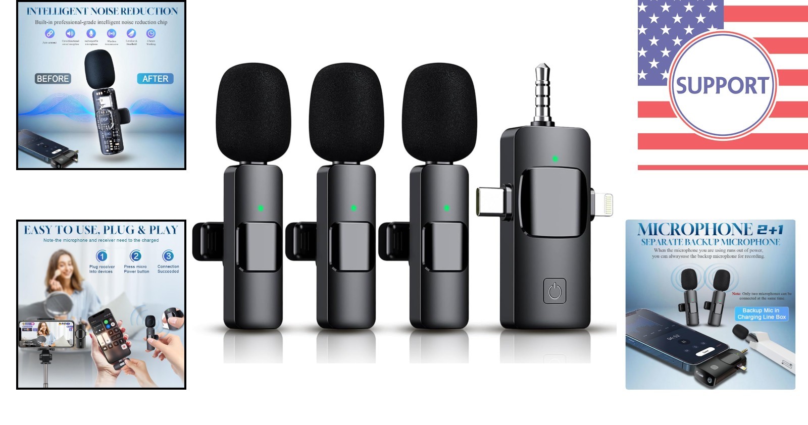 3-in-1 Wireless Lavalier Microphone with Noise Reduction & 12-Hour Battery Life