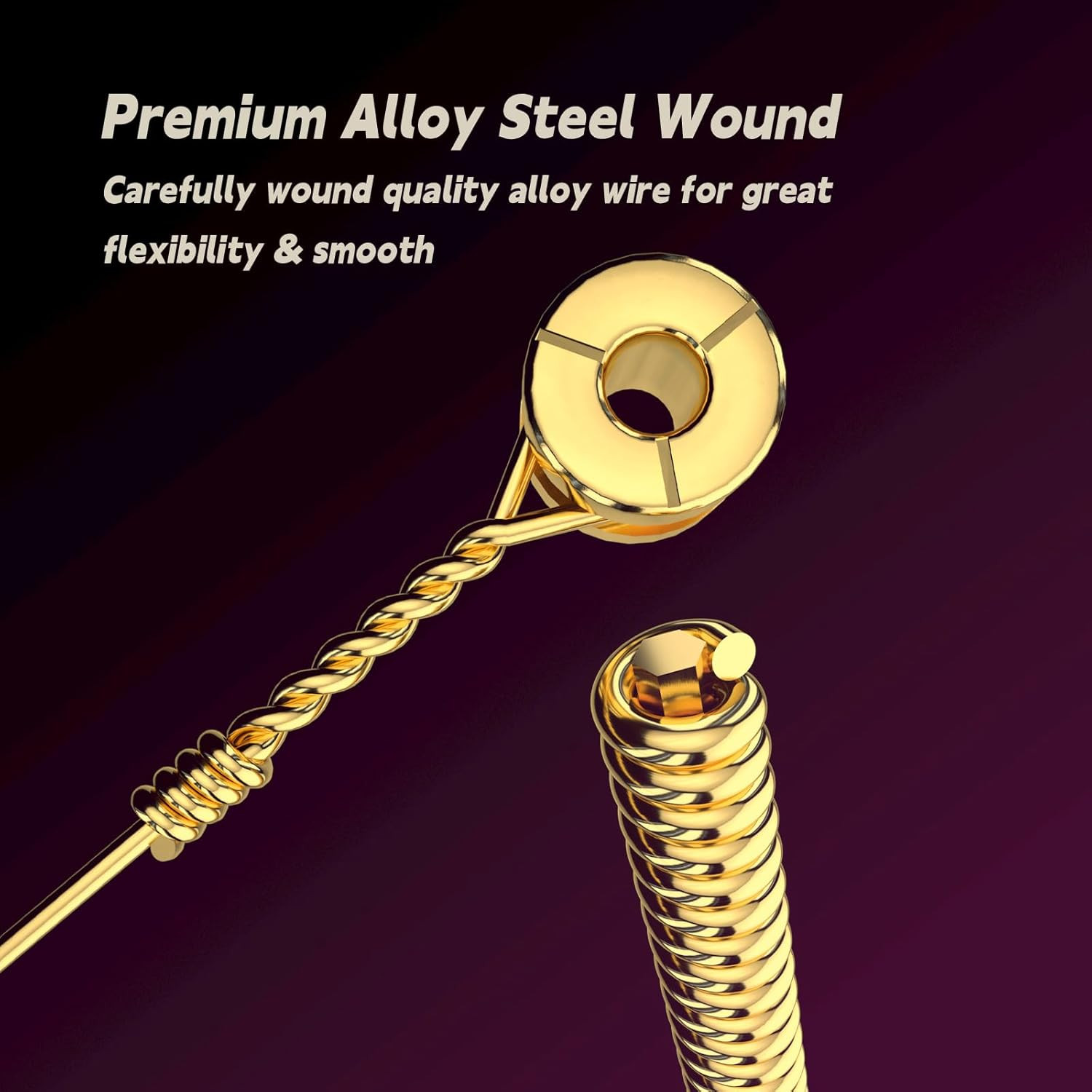 Gold Coated Electric Guitar Strings, Fully Gold Plated Alloy Strings for Smooth