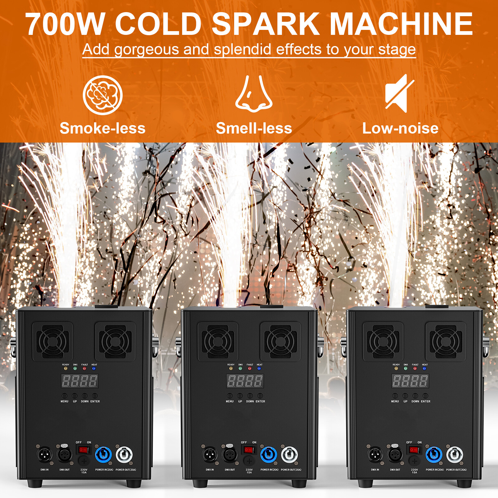 700W Cold Spark Firework Machine DMX Stage Effect Wedding DJ Party w/Flight Case