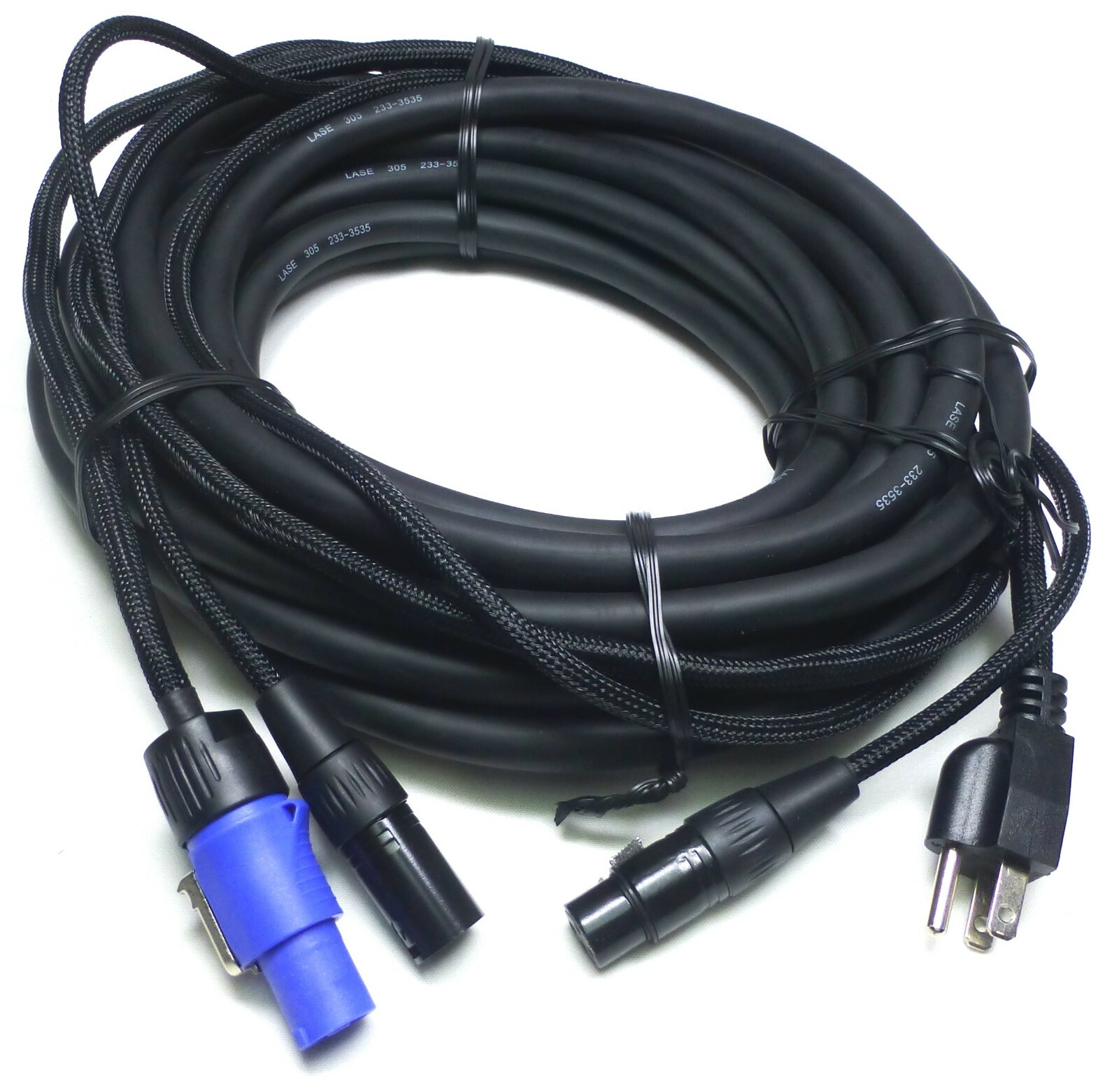 LASE 50 Ft (15.2M) Siamese PowerCon AC & XLR Audio Combo Cable (Powered Speakers