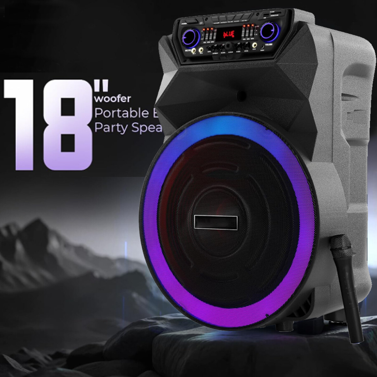 4500W Portable Bluetooth Speaker 18” Woofer High Power Sound w/Wireless Mic LED