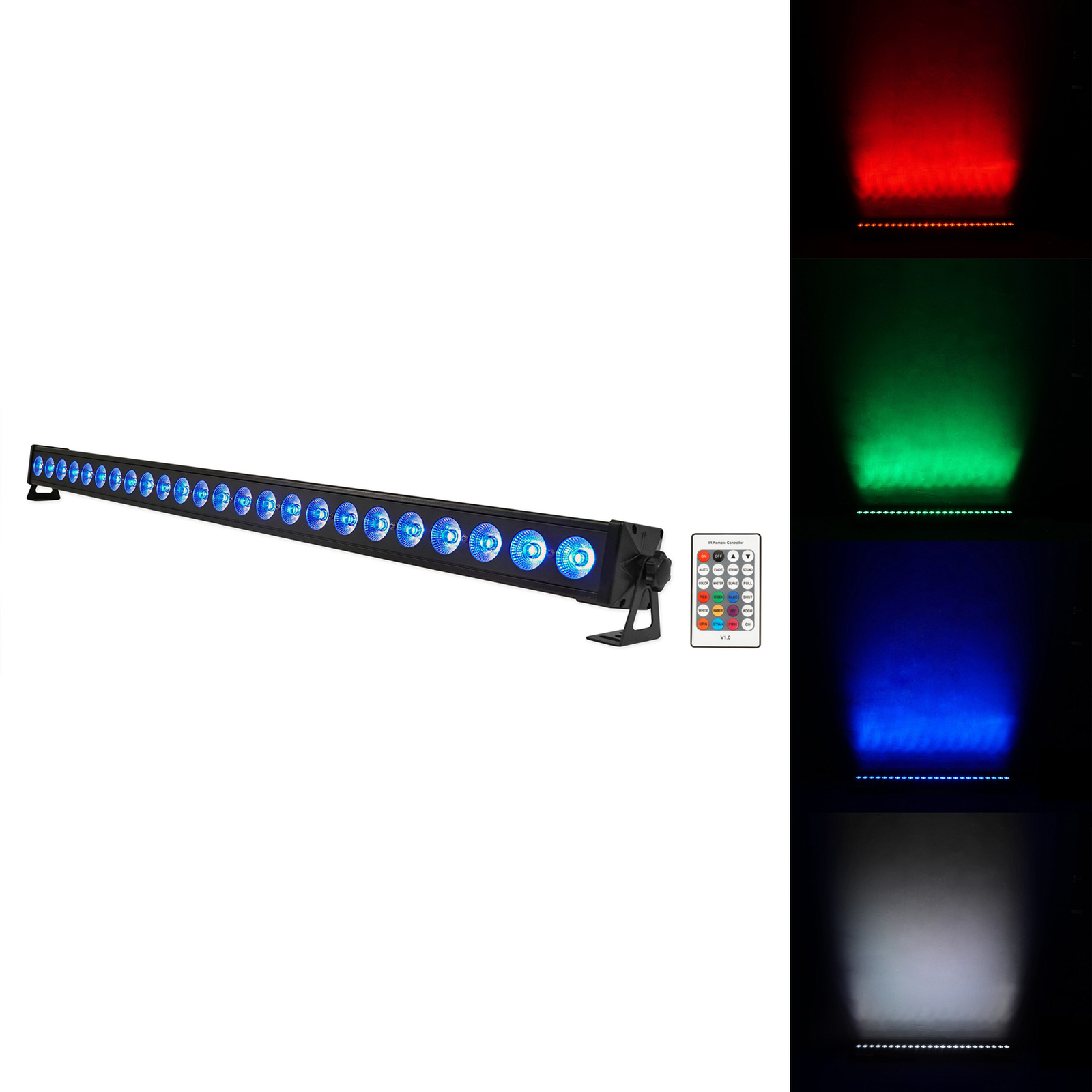 Rockville BATTERY STRIP 24 Rechargeable RGBW Color DJ Wash Light Bar/DMX/Remote