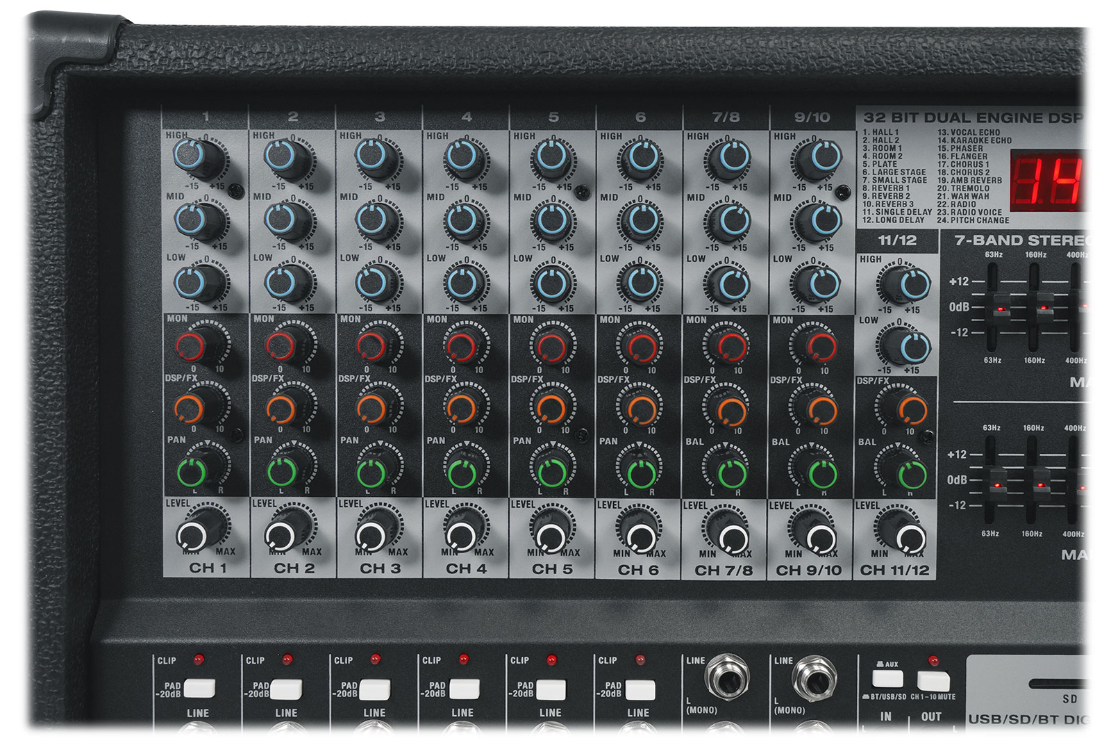 Rockville RPM109 12 Channel 4800w Powered Mixer, 7 Band EQ, Effects, USB, 48V