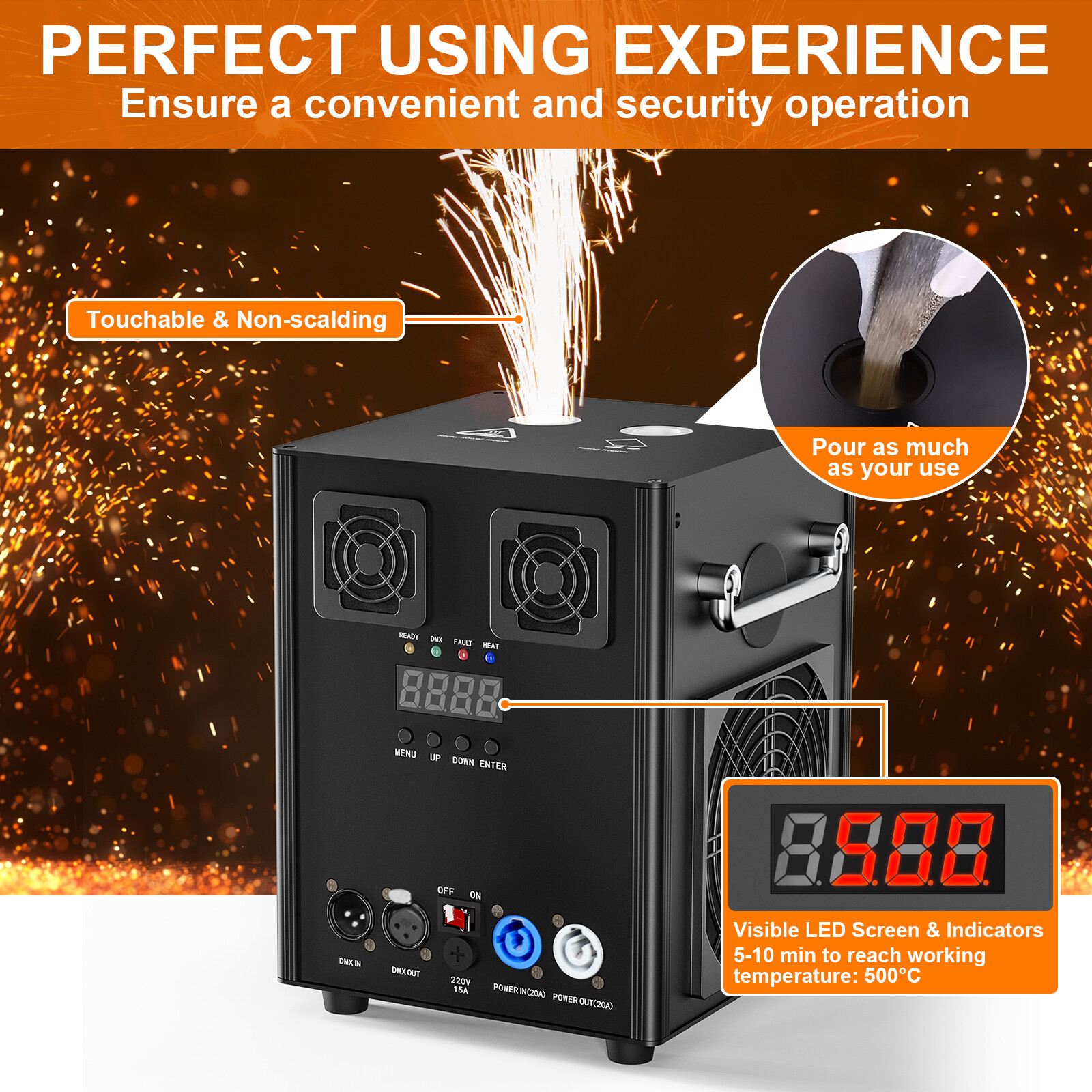 700W Cold Spark Firework Machine DMX Stage Effect Wedding DJ Party w/Flight Case