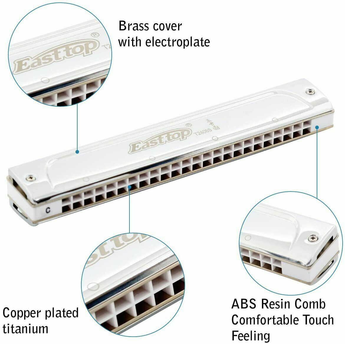 Easttop 24Holes Professional Tremolo Harmonica Key of C harmonica Mouth Organ US