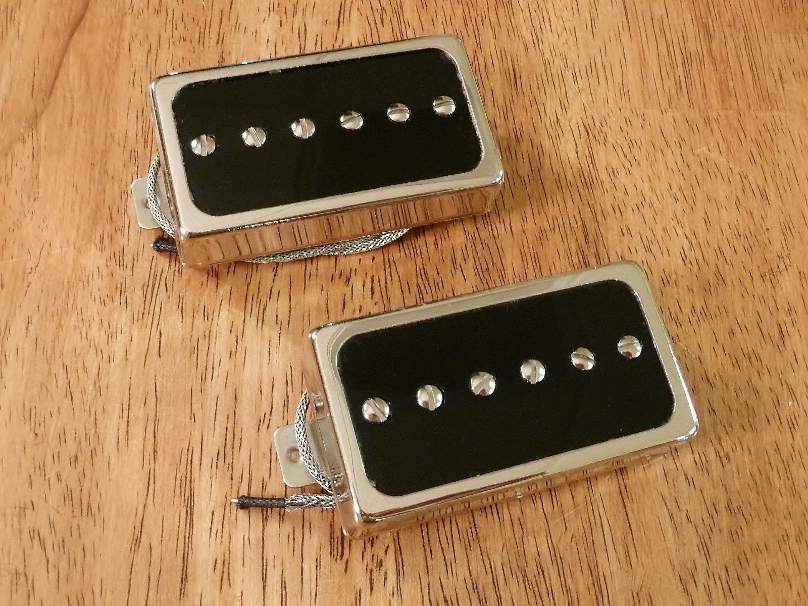 HUMBUCKER SIZED P90 GUITAR PICKUP SET ALNICO 4 BLACK ENCASED IN POLISHED NICKEL