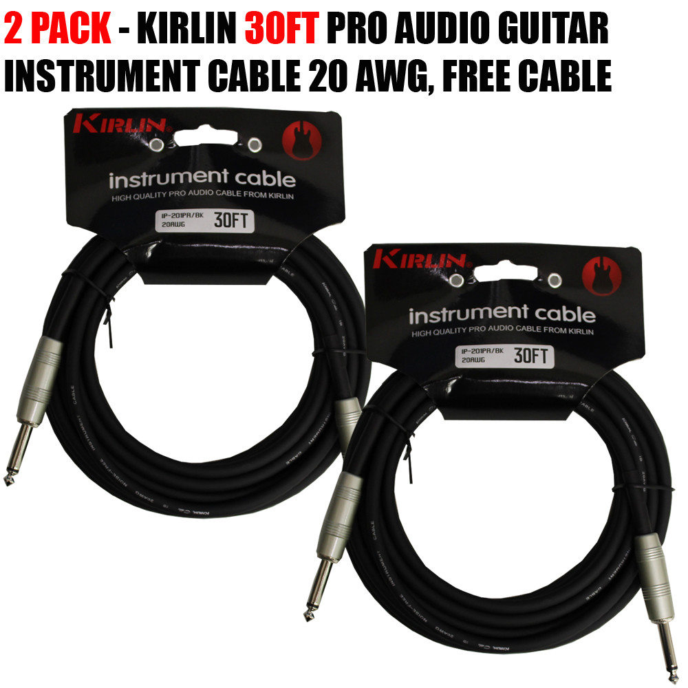 2 PACK 30ft Kirlin 1/4″ Mono Straight Male/Male Instrument Guitar Cable, 20AWG