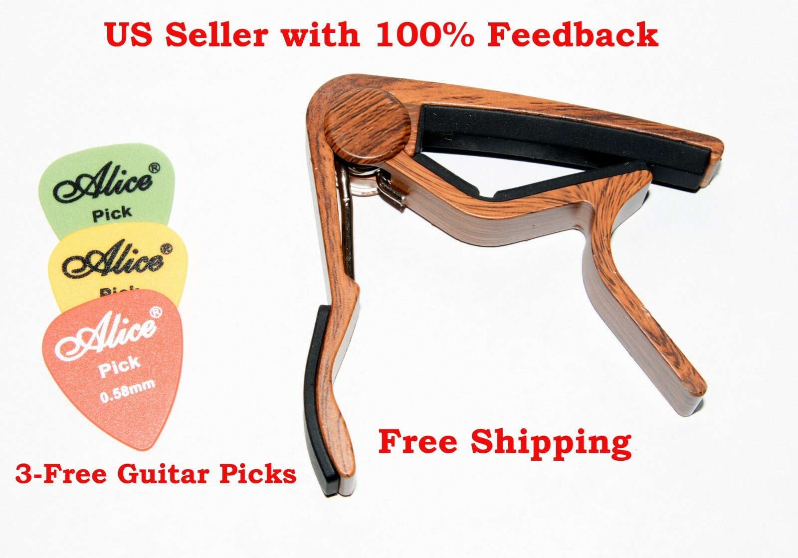 Acoustic/Electric Guitar Bundle- Aroma AT-101 Clip On Tuner plus Capo & 3-picks