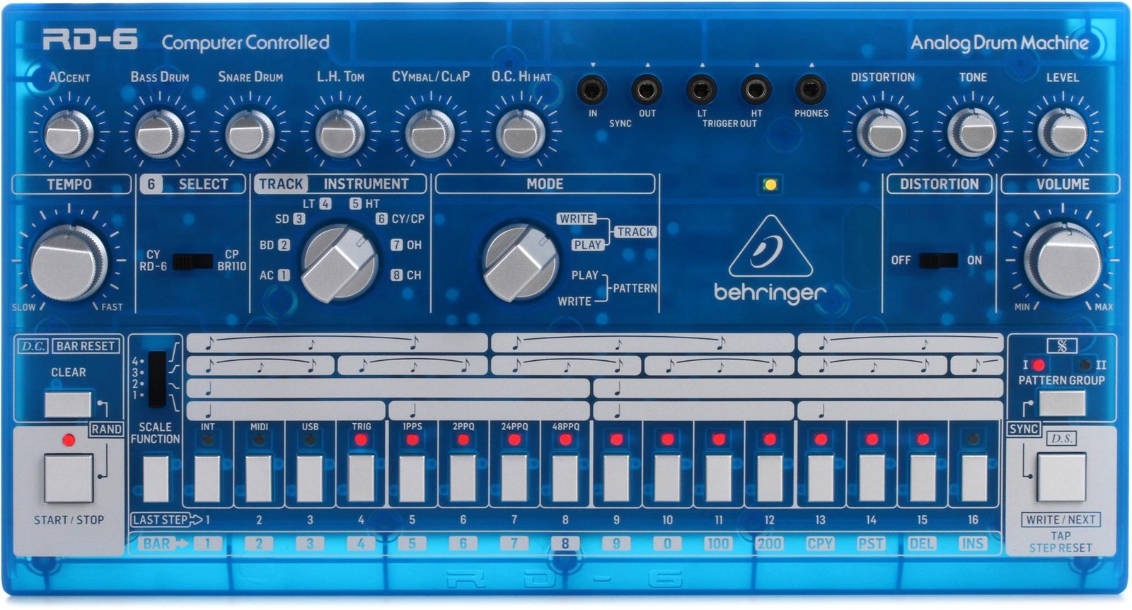 Behringer RD-6-BB Analog Drum Machine – Blue Translucent
