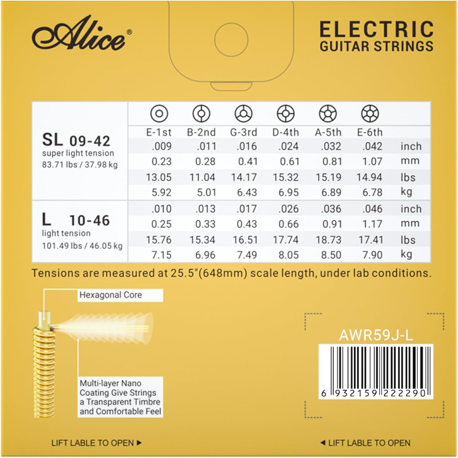 Gold Coated Electric Guitar Strings, Fully Gold Plated Alloy Strings for Smooth