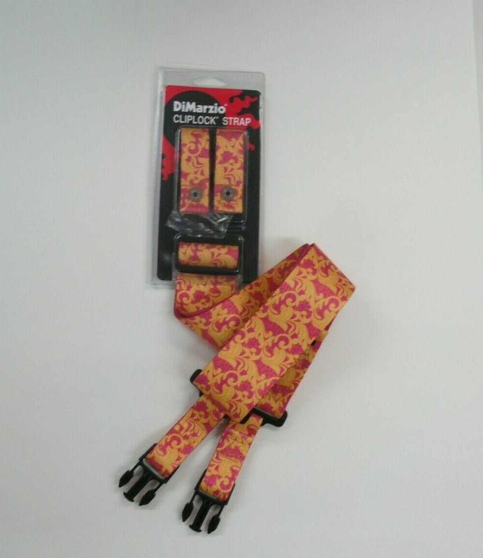 DIMARZIO STEVE VAI UTOPIA CLIPLOCK GUITAR STRAP PINK/GOLD 2″ WIDE DD2252