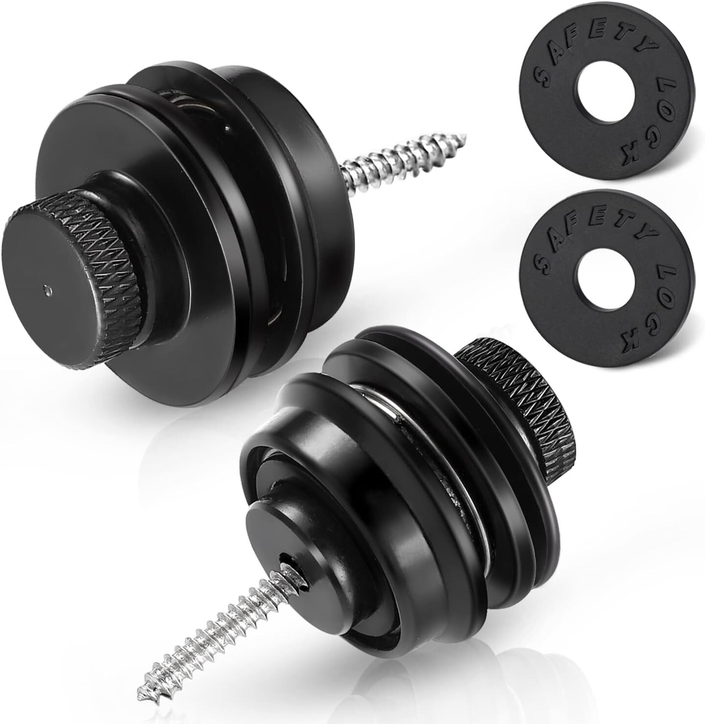2PCS Black Guitar Strap Locks, Dual Design Strap Retainer System Black Rubber