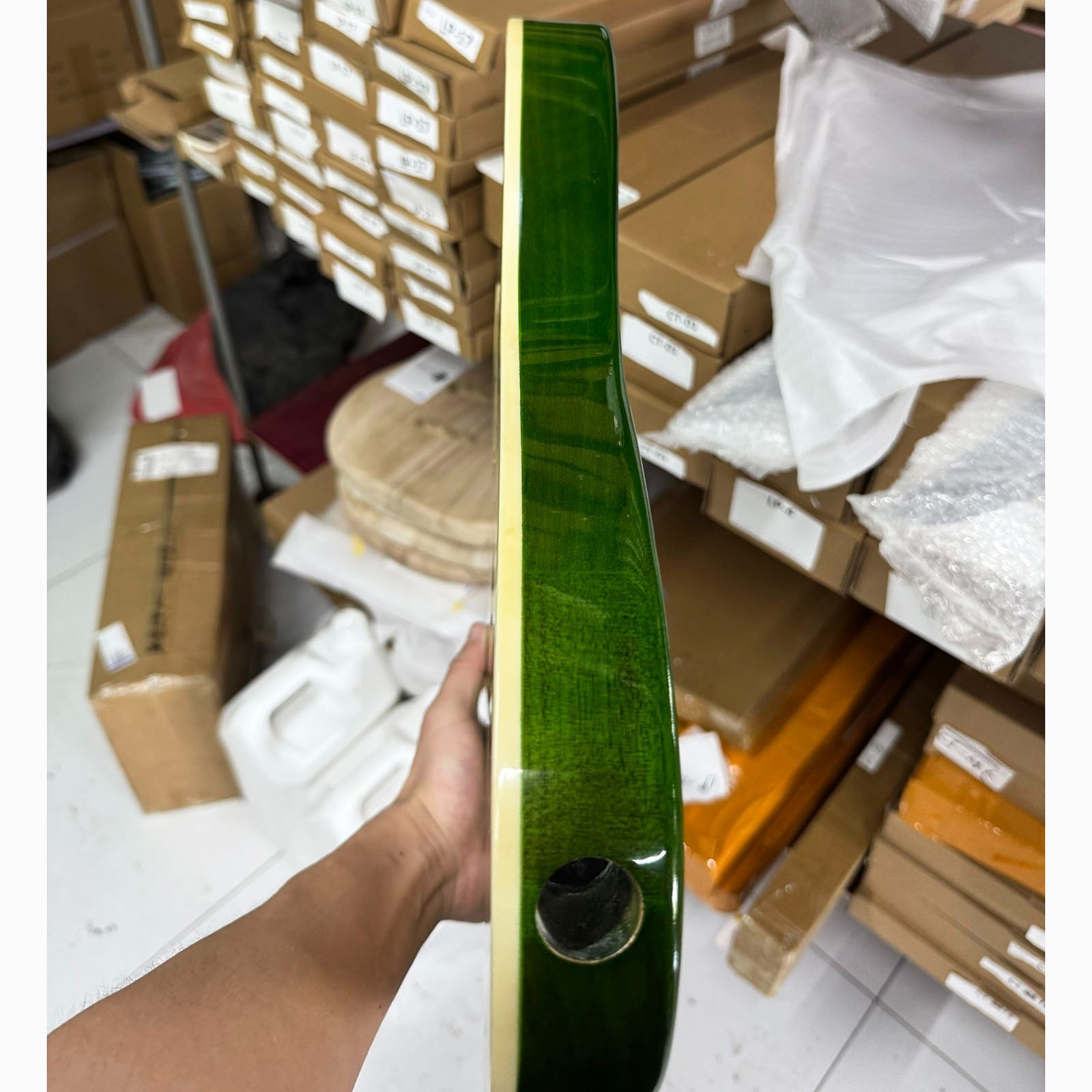 Basswood electric guitar body, fits 24-fret 25.5-inch neck, green birdseye gloss