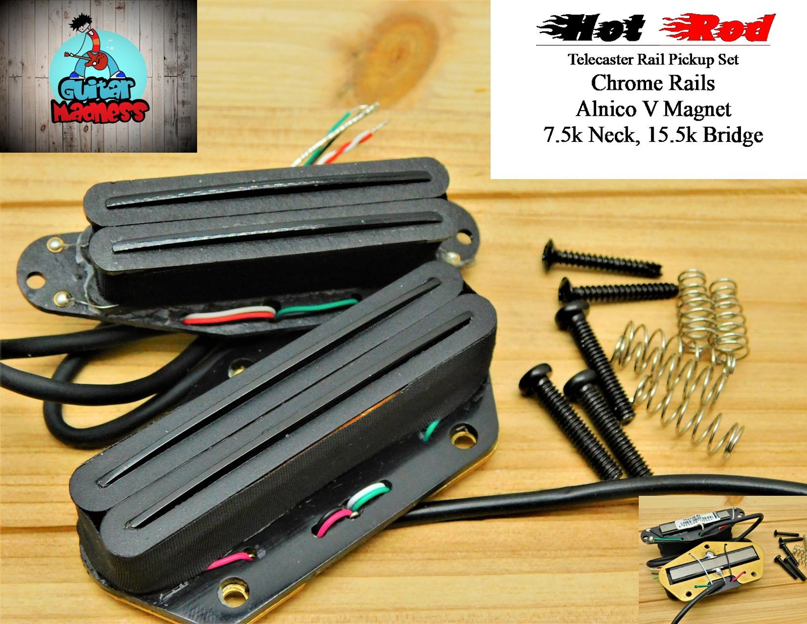 Hot Rod AlnicoRail Tele Pickups for Fender Telecaster 7.5k N 15.5k B Black Rails