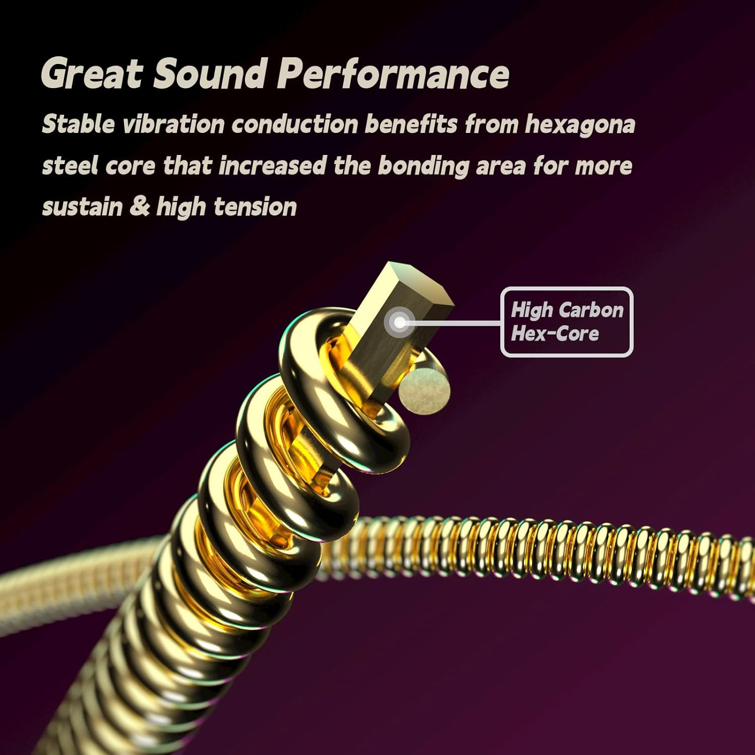 Gold Coated Electric Guitar Strings, Fully Gold Plated Alloy Strings for Smooth