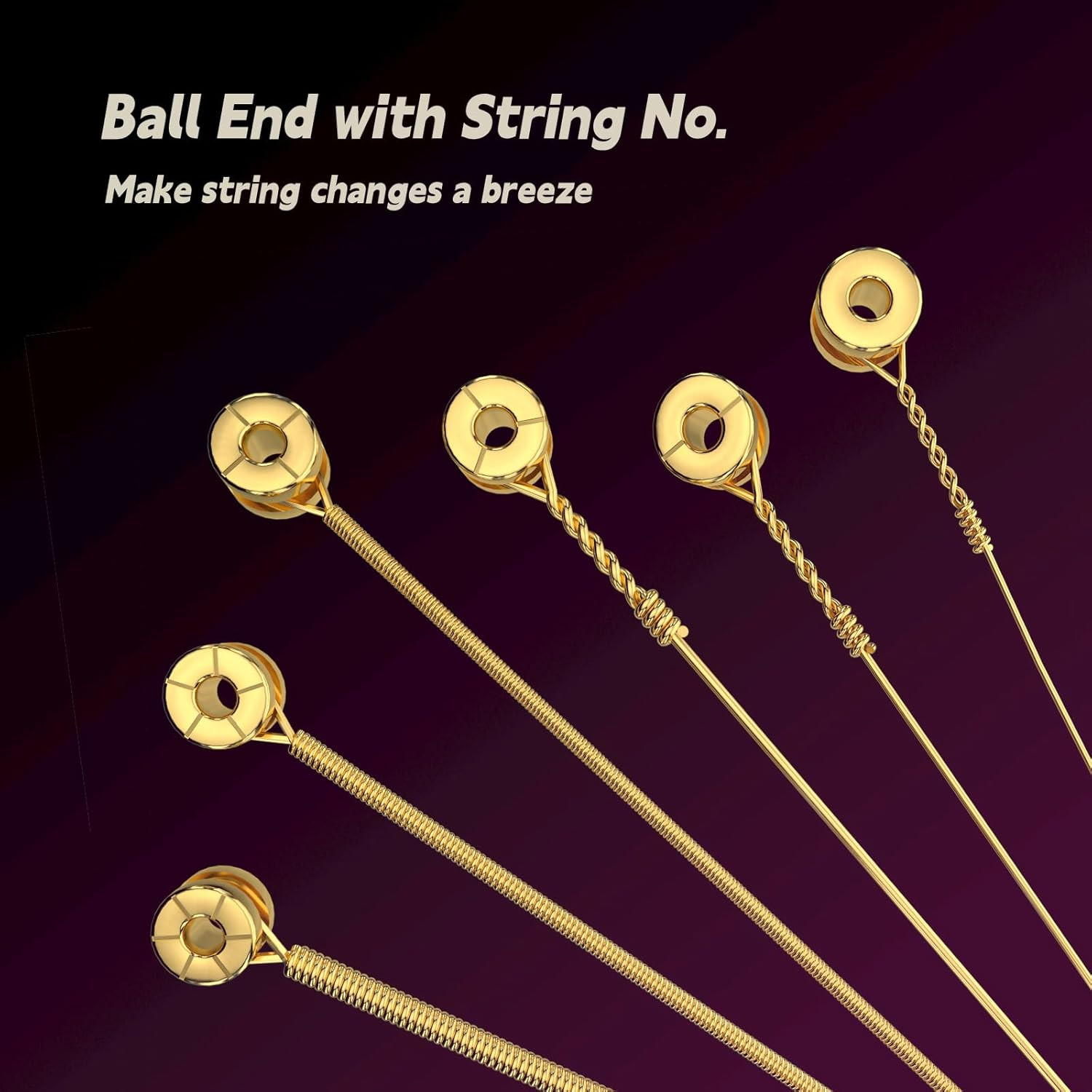 Gold Coated Electric Guitar Strings, Fully Gold Plated Alloy Strings for Smooth