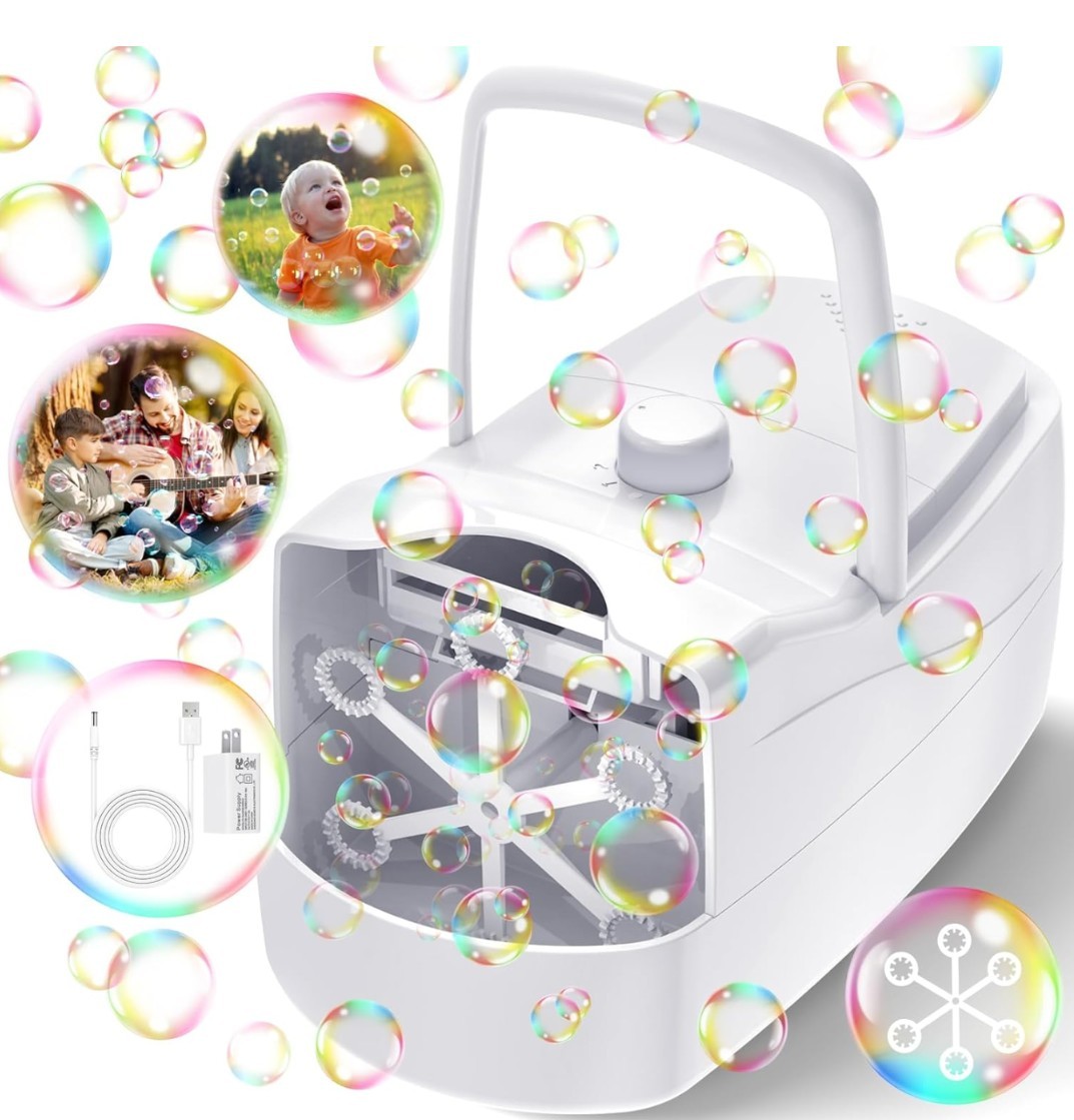 Bubble Machine, Automatic 18000+ Per Minute Big Bubbles Blower Maker White