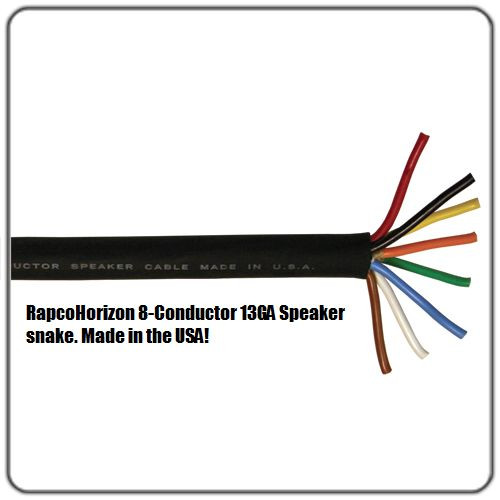 8 conductor 4 channel 13 AWG Copper PA DJ Speaker Cable Sold in 10 foot Units