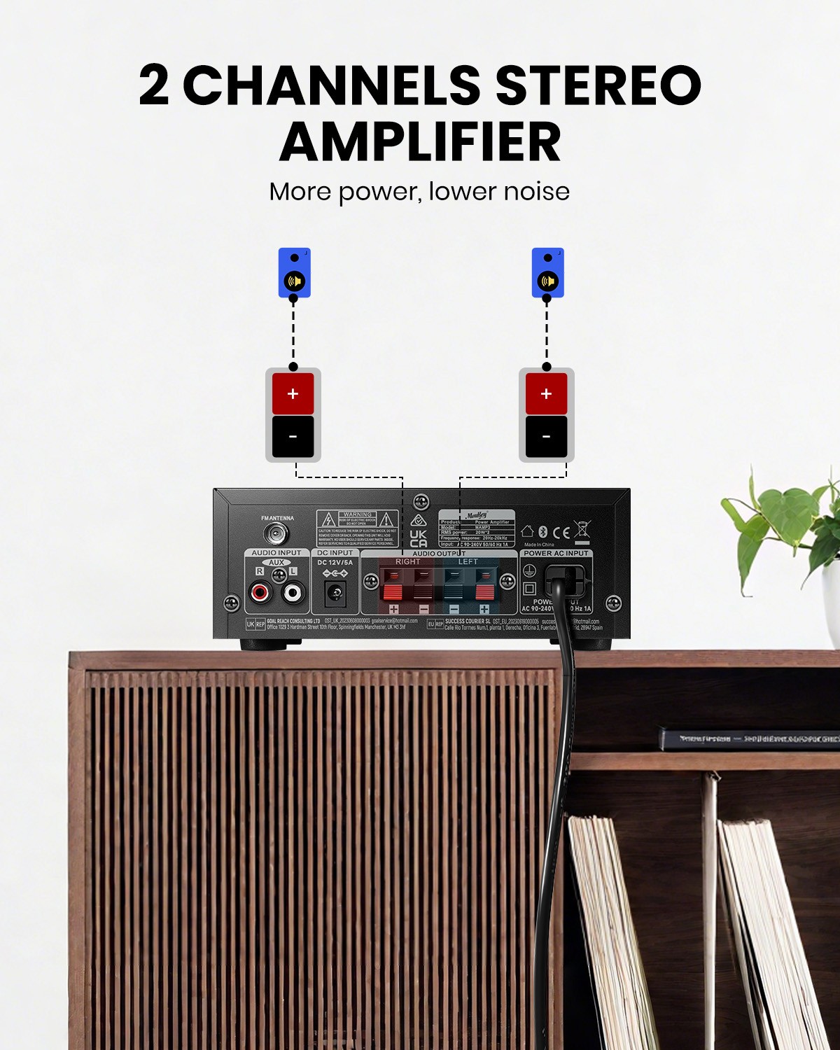Moukey 2.0 Channel Home Audio Amplifier 300W Bluetooth 5.3 Stereo Receiver MAMP3