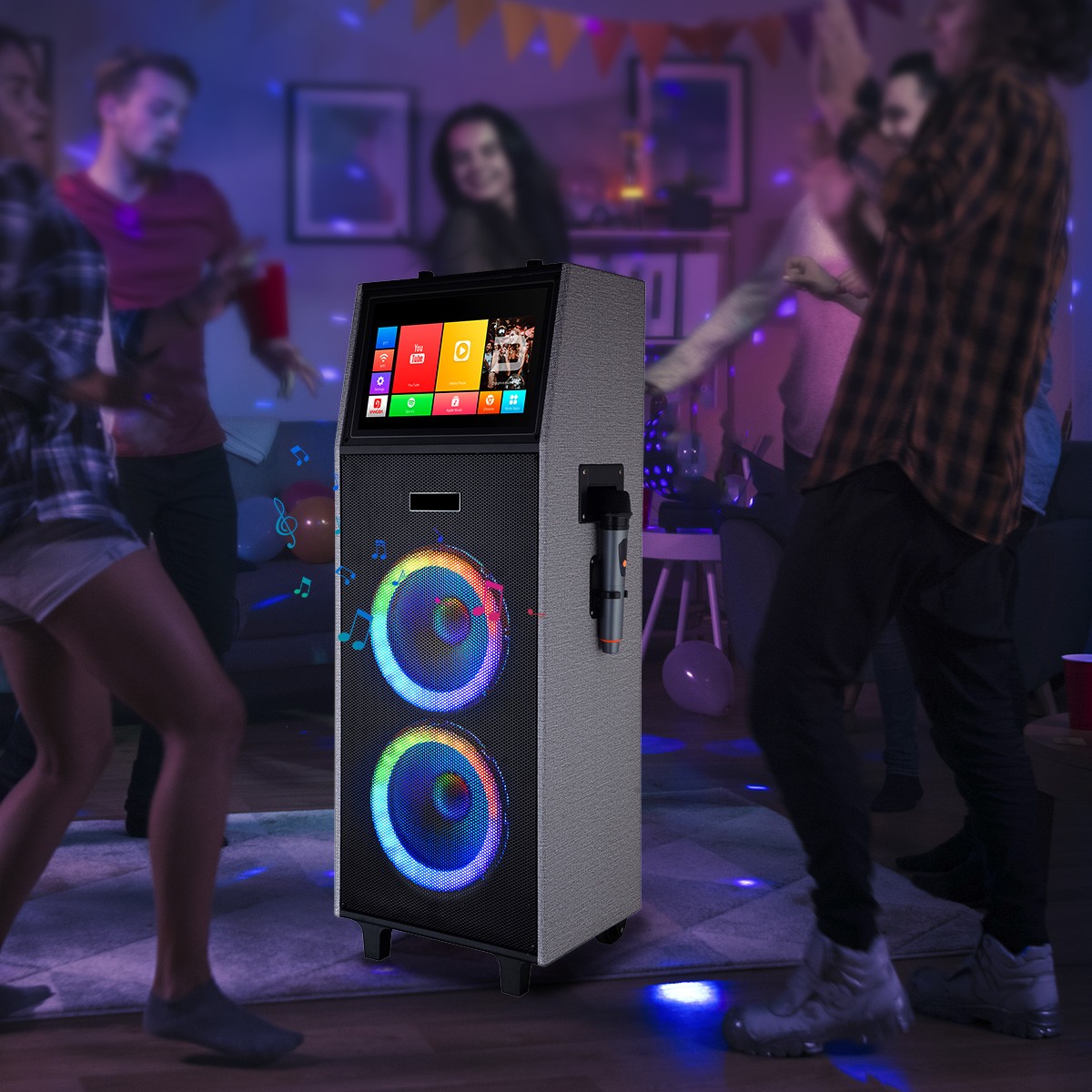 4000W 14.1” TouchScreen Wheeled Karaoke System w 10” Built-In Speaker & Mic