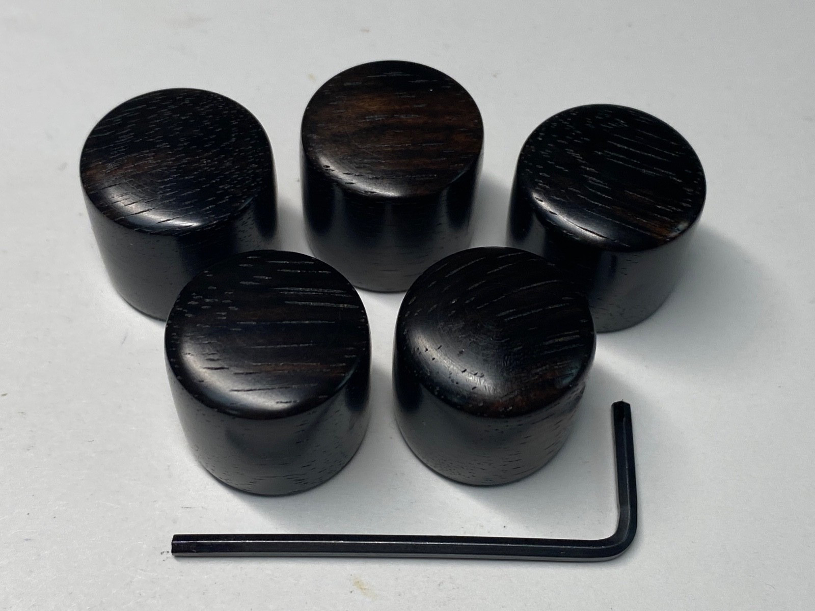 5 EBONY KNOBS,POLISHED Oil FINISH,PACKED AS PICTURED, 1/4”shaft, hex key incl