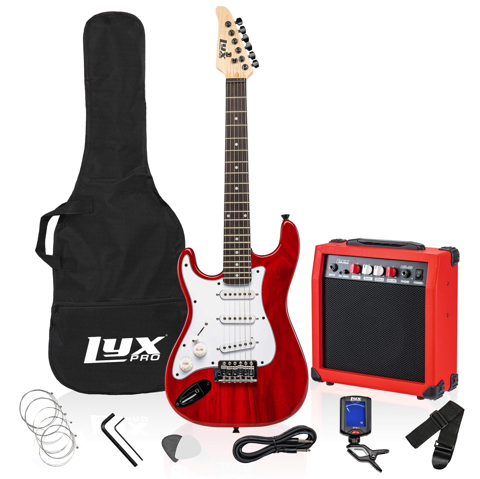 LyxPro Left Handed 36” Electric Guitar & Electric Guitar Accessories, Red