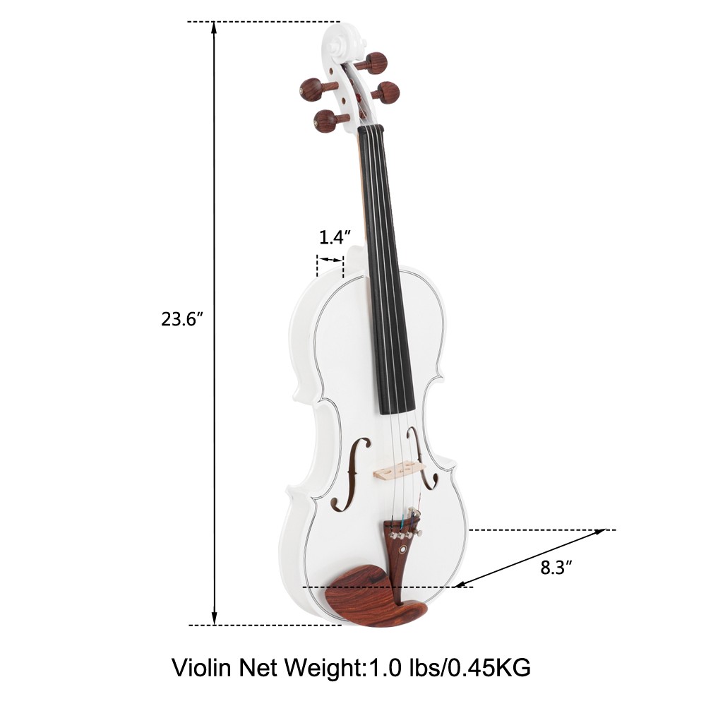 NEW 4/4 Acoustic Violin Case Bow Rosin, Spruce Panel, Maple Redwood, White