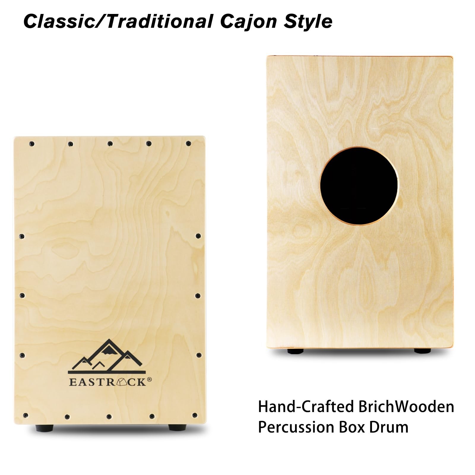 Full-Size Birch Wood Cajon Drum Box (12×11.7×18.7 in) with Internal Guitar St…